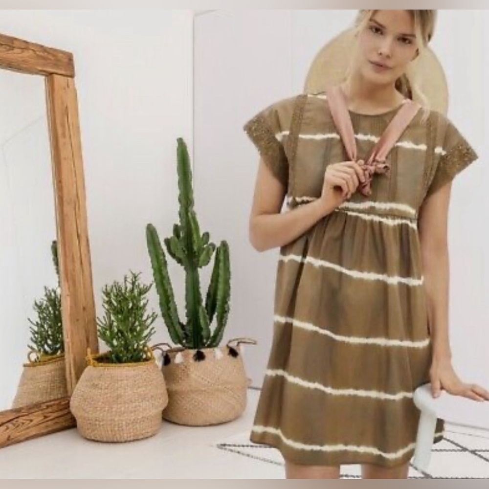 Anthropologie Brown and White Striped Mini Dress